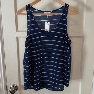 NWT - Joie - 100% Silk, Dark Navy and Porcelain Striped Tank Top - Size Small